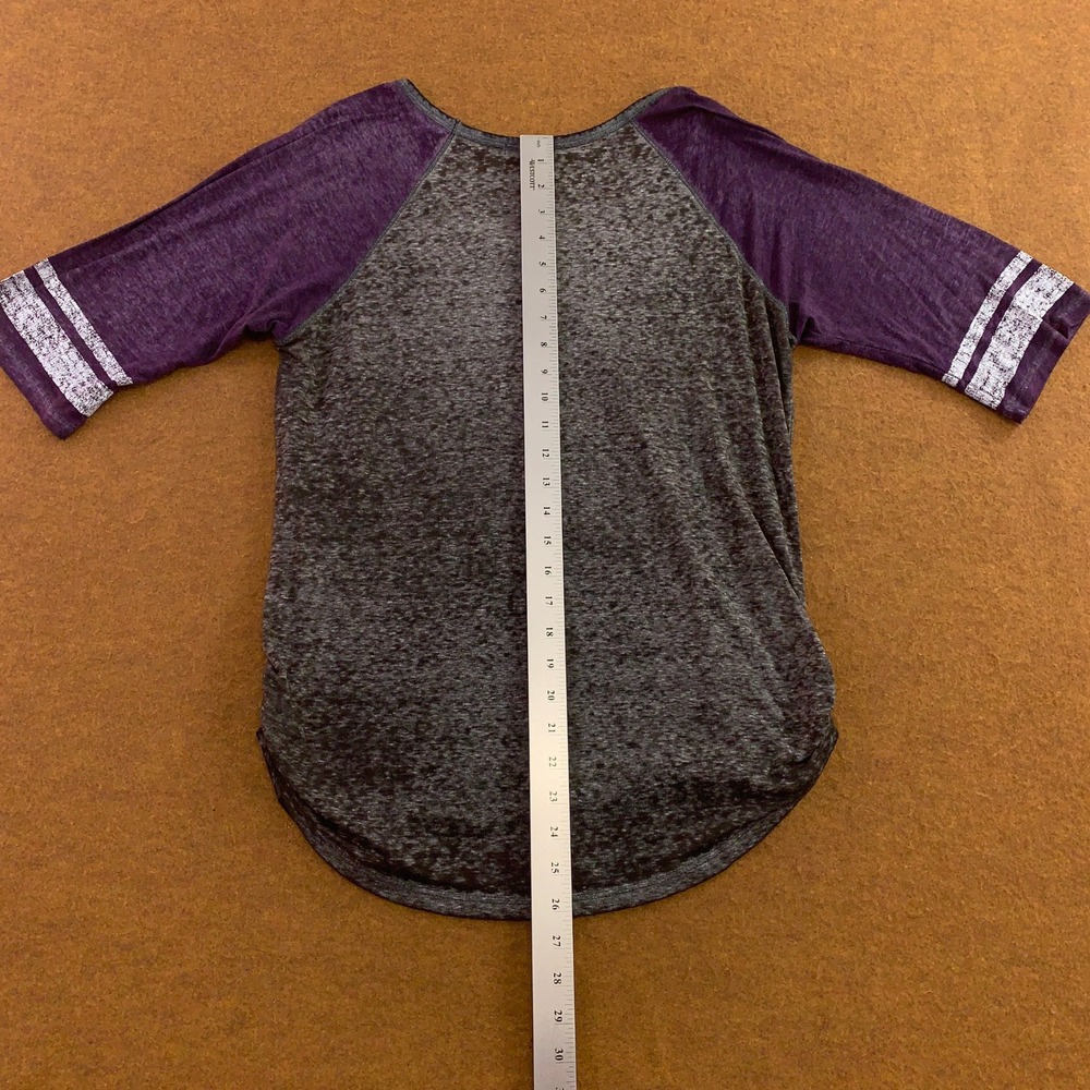 Maurices Womens XL Purple Charcoal Graphic 26 Raglan Burnout Baseball T-Shirt - Picture 5 of 11